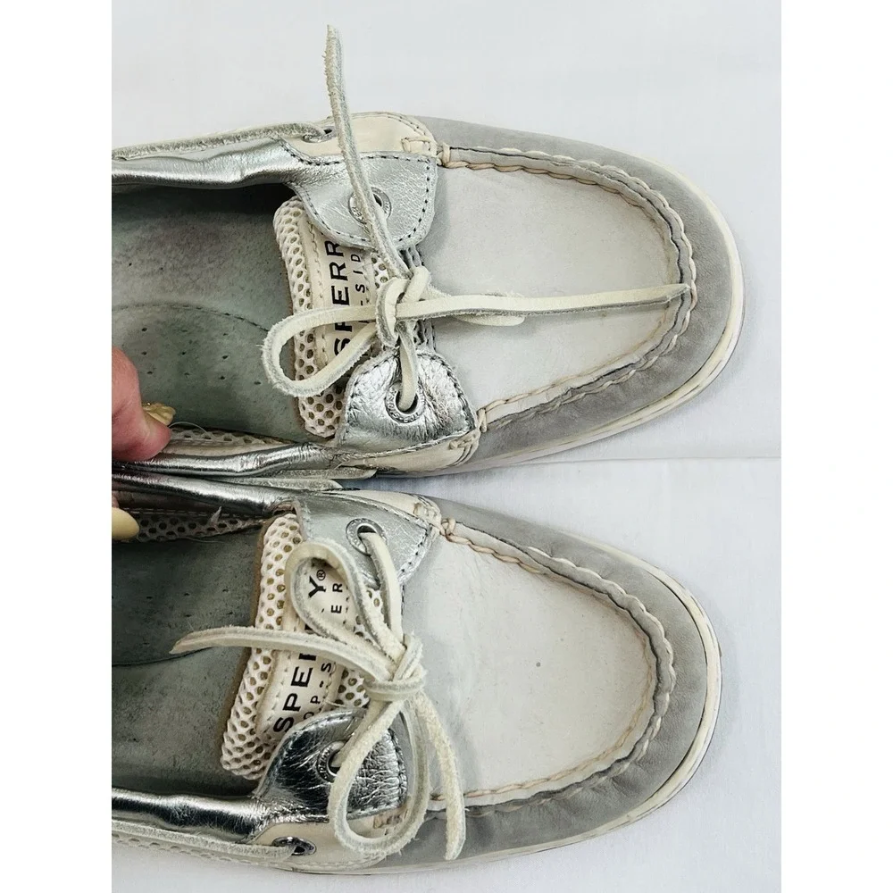 Sperry Top Sider Angelfish Womens Boat Silver Leather Casual Shoes Loafers 10M‎